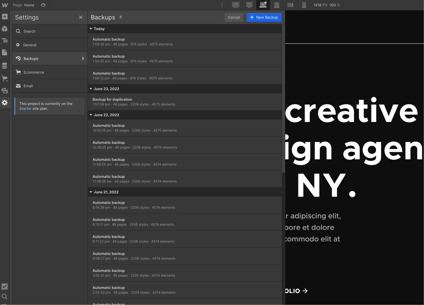 Backups - Studiofy X Webflow Template