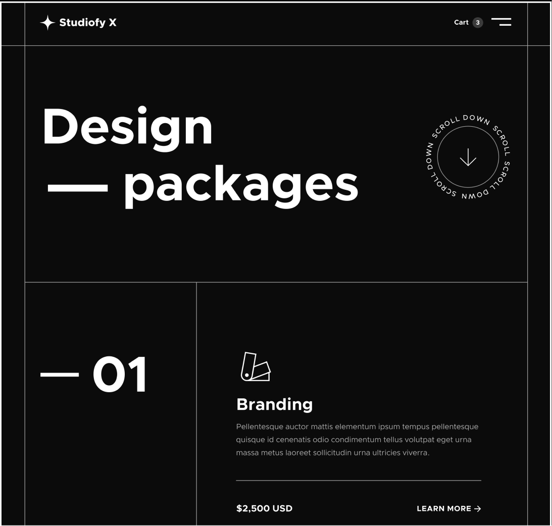 Studiofy X - Packages page - Design Studio Webflow Template
