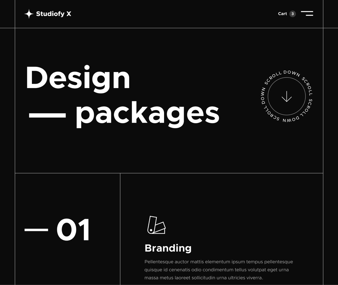 Studiofy X - Packages page - Design Studio Webflow Template