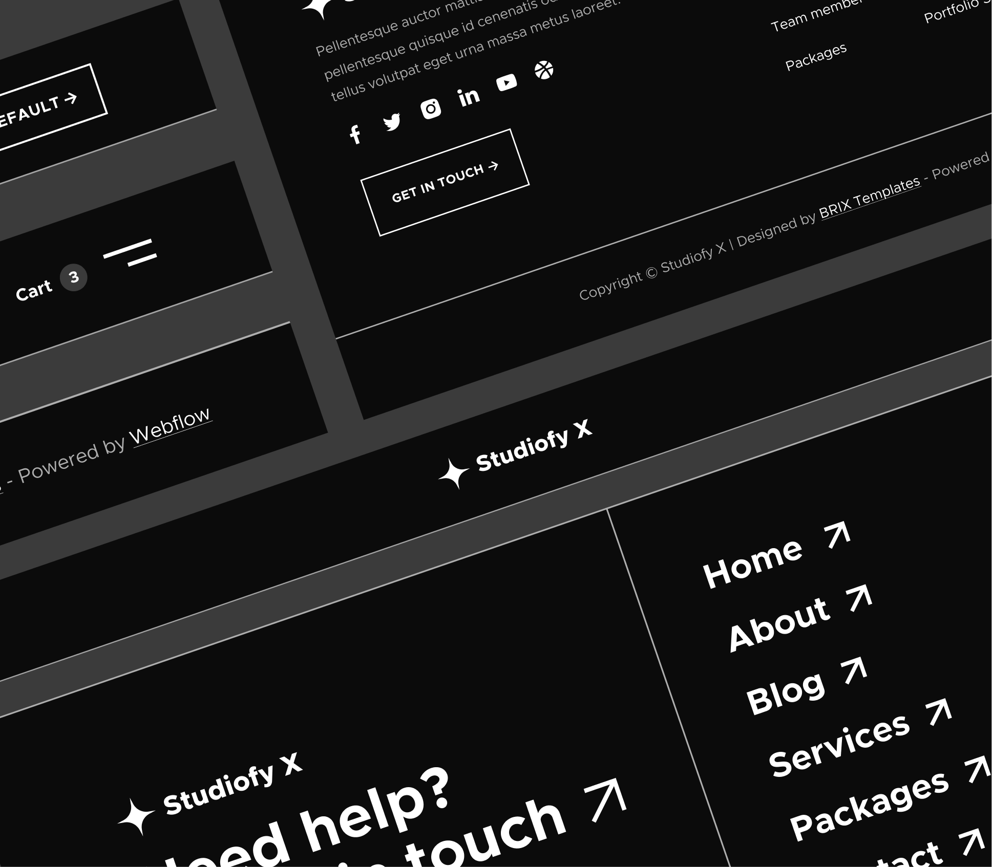 Studiofy X - 3 Headers and Footers - Design Studio Webflow Template